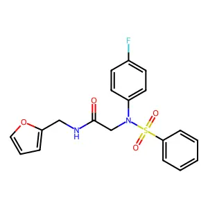 2-[Benzenesulfonyl-(4-fluoro-phenyl)-amino]-N-furan-2-ylmethyl-acetamide structure