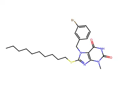 7-(3-bromobenzyl)-8-(decylsulfanyl)-3-methyl-3,7-dihydro-1H-purine-2,6-dione structure