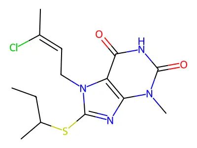 8-butan-2-ylsulfanyl-7-[(Z)-3-chlorobut-2-enyl]-3-methylpurine-2,6-dione structure