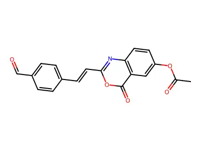 2-[2-(4-formylphenyl)vinyl]-4-oxo-4H-3,1-benzoxazin-6-yl acetate structure