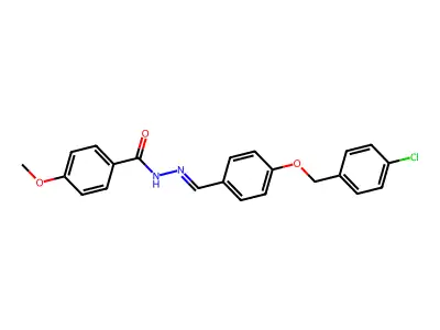 N-[[4-[(4-chlorophenyl)methoxy]phenyl]methylideneamino]-4-methoxybenzamide structure