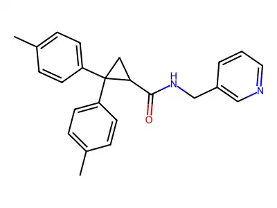 2,2-bis(4-methylphenyl)-N-(pyridin-3-ylmethyl)cyclopropane-1-carboxamide structure