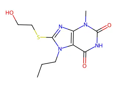 8-(2-Hydroxy-ethylsulfanyl)-3-methyl-7-propyl-3,7-dihydro-purine-2,6-dione structure