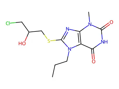 8-[(3-chloro-2-hydroxypropyl)sulfanyl]-3-methyl-7-propyl-3,7-dihydro-1H-purine-2,6-dione structure