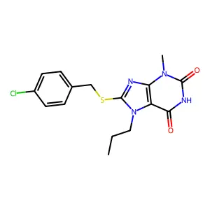8-(4-Chloro-benzylsulfanyl)-3-methyl-7-propyl-3,7-dihydro-purine-2,6-dione structure