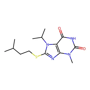 8-(isopentylthio)-7-isopropyl-3-methyl-1H-purine-2,6(3H,7H)-dione structure