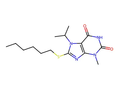8-Hexylsulfanyl-3-methyl-7-propan-2-ylpurine-2,6-dione structure