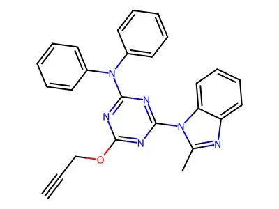 4-(2-methylbenzimidazol-1-yl)-N,N-diphenyl-6-prop-2-ynoxy-1,3,5-triazin-2-amine structure