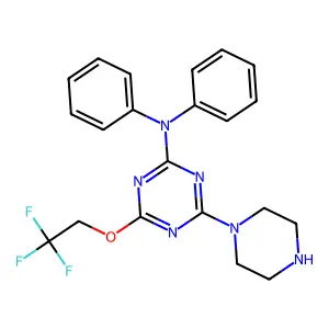 N,N-diphenyl-4-piperazin-1-yl-6-(2,2,2-trifluoroethoxy)-1,3,5-triazin-2-amine structure