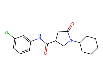 N-(3-chlorophenyl)-1-cyclohexyl-5-oxopyrrolidine-3-carboxamide structure