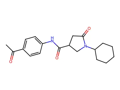 N-(4-acetylphenyl)-1-cyclohexyl-5-oxopyrrolidine-3-carboxamide structure