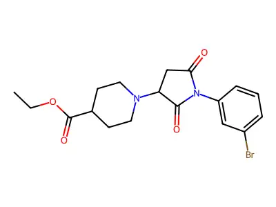 Ethyl 1-[1-(3-bromophenyl)-2,5-dioxopyrrolidin-3-yl]piperidine-4-carboxylate structure