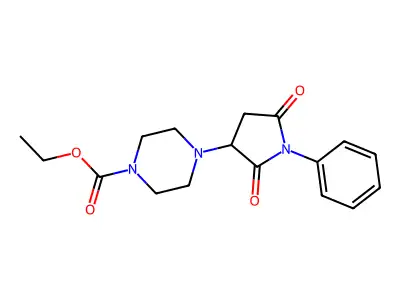 Ethyl 4-(2,5-dioxo-1-phenylpyrrolidin-3-yl)piperazine-1-carboxylate structure