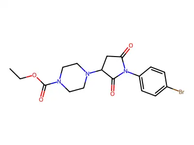 Ethyl 4-[1-(4-bromophenyl)-2,5-dioxopyrrolidin-3-yl]piperazine-1-carboxylate structure
