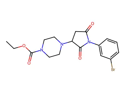 Ethyl 4-[1-(3-bromophenyl)-2,5-dioxopyrrolidin-3-yl]piperazine-1-carboxylate structure