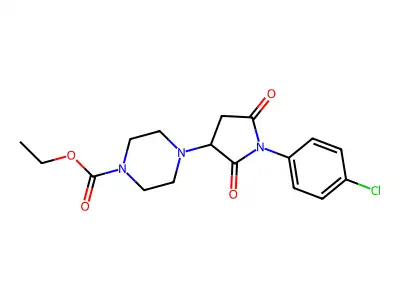 Ethyl 4-[1-(4-chlorophenyl)-2,5-dioxopyrrolidin-3-yl]piperazine-1-carboxylate structure