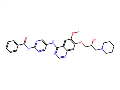 N-{5-[(7-{[(2S)-2-HYDROXY-3-PIPERIDIN-1-YLPROPYL]OXY}-6-METHOXYQUINAZOLIN-4-YL)AMINO]PYRIMIDIN-2-YL}BENZAMIDE structure