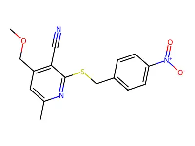 4-Methoxymethyl-6-methyl-2-(4-nitro-benzylsulfanyl)-nicotinonitrile structure