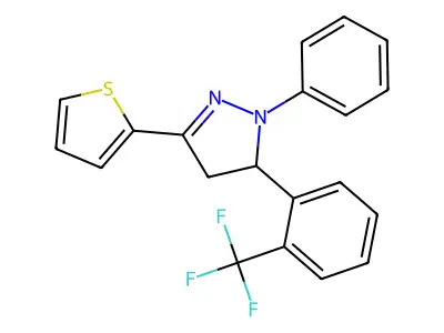 2-Phenyl-5-thiophen-2-yl-3-[2-(trifluoromethyl)phenyl]-3,4-dihydropyrazole structure