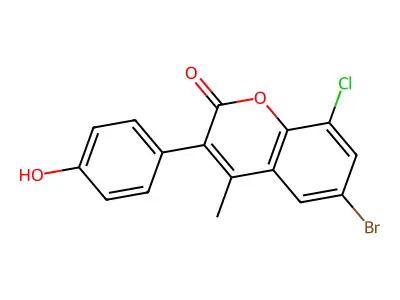 6-Bromo-8-chloro-3-(4-hydroxyphenyl)-4-methylchromen-2-one structure