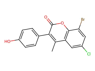 8-Bromo-6-chloro-3-(4-hydroxyphenyl)-4-methylchromen-2-one structure