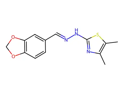 N-[(E)-1,3-benzodioxol-5-ylmethylideneamino]-4,5-dimethyl-1,3-thiazol-2-amine structure