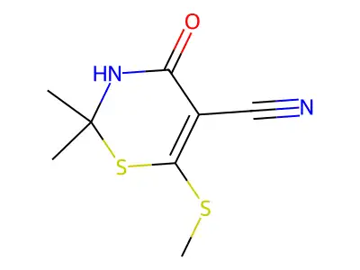 3,4-Dihydro-2,2-dimethyl-6-(methylthio)-4-oxo-2H-1,3-thiazine-5-carbonitrile structure