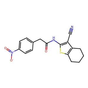 N-(3-cyano-4,5,6,7-tetrahydro-1-benzothiophen-2-yl)-2-(4-nitrophenyl)acetamide structure