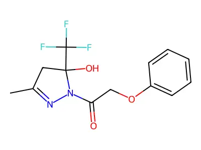 1-[5-hydroxy-3-methyl-5-(trifluoromethyl)-4H-pyrazol-1-yl]-2-phenoxyethanone structure