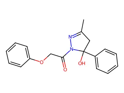 1-(5-hydroxy-3-methyl-5-phenyl-4H-pyrazol-1-yl)-2-phenoxyethanone structure