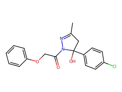1-[5-(4-chlorophenyl)-5-hydroxy-3-methyl-4H-pyrazol-1-yl]-2-phenoxyethanone structure