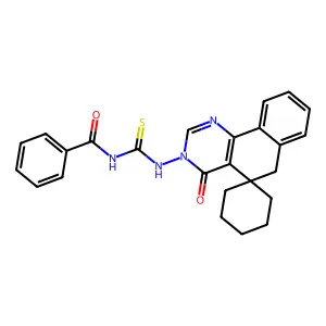 N-benzoyl-N'-(4-oxo-5,6-dihydrospiro[benzo[h]quinazoline-5,1'-cyclohexane]-3(4H)-yl)thiourea structure