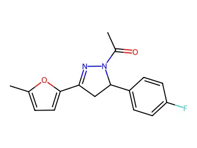 1-[3-(4-Fluorophenyl)-5-(5-methylfuran-2-yl)-3,4-dihydropyrazol-2-yl]ethanone structure