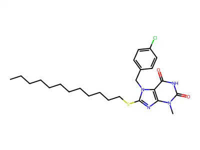 7-(4-chlorobenzyl)-8-(dodecylsulfanyl)-3-methyl-3,7-dihydro-1H-purine-2,6-dione structure