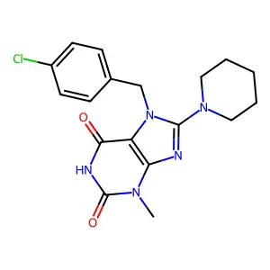7-(4-chlorobenzyl)-3-methyl-8-(piperidin-1-yl)-1H-purine-2,6(3H,7H)-dione structure