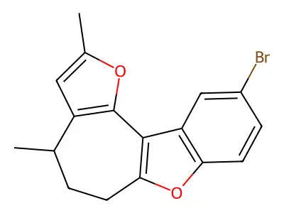 10-bromo-2,4-dimethyl-5,6-dihydro-4H-benzo[d]cyclohepta[1,2-b:3,4-b']difuran structure