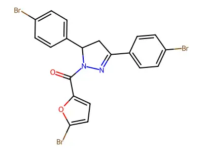 (3,5-bis(4-bromophenyl)-4,5-dihydro-1H-pyrazol-1-yl)(5-bromofuran-2-yl)methanone structure
