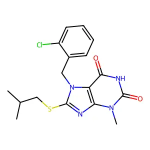7-[(2-Chlorophenyl)methyl]-3-methyl-8-(2-methylpropylsulfanyl)purine-2,6-dione structure