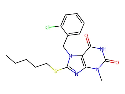 7-(2-chlorobenzyl)-3-methyl-8-(pentylsulfanyl)-3,7-dihydro-1H-purine-2,6-dione structure
