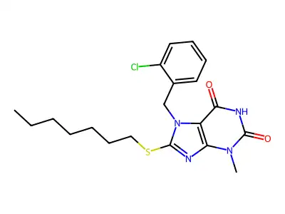 7-(2-chlorobenzyl)-8-(heptylsulfanyl)-3-methyl-3,7-dihydro-1H-purine-2,6-dione structure