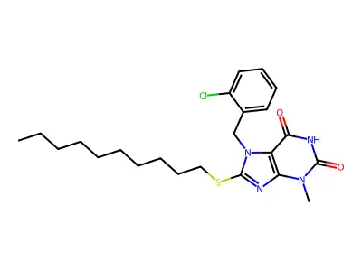 7-(2-chlorobenzyl)-8-(decylsulfanyl)-3-methyl-3,7-dihydro-1H-purine-2,6-dione structure