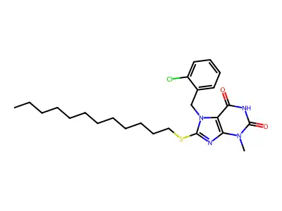 7-(2-chlorobenzyl)-8-(dodecylsulfanyl)-3-methyl-3,7-dihydro-1H-purine-2,6-dione structure