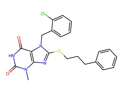 7-[(2-Chlorophenyl)methyl]-3-methyl-8-(3-phenylpropylsulfanyl)purine-2,6-dione structure