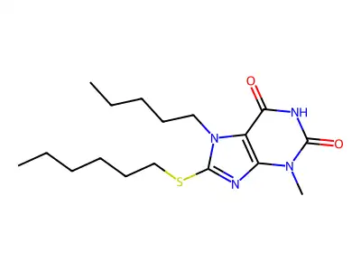 8-Hexylsulfanyl-3-methyl-7-pentylpurine-2,6-dione structure