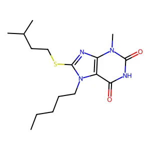 3-Methyl-8-(3-methyl-butylsulfanyl)-7-pentyl-3,7-dihydro-purine-2,6-dione structure
