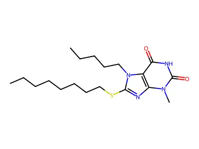 3-Methyl-8-octylsulfanyl-7-pentyl-3,7-dihydro-purine-2,6-dione structure