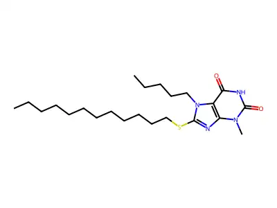 8-(dodecylsulfanyl)-3-methyl-7-pentyl-3,7-dihydro-1H-purine-2,6-dione structure