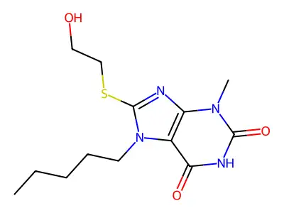 8-(2-Hydroxyethylsulfanyl)-3-methyl-7-pentylpurine-2,6-dione structure