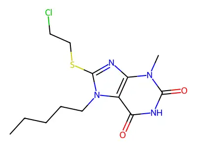 8-[(2-chloroethyl)sulfanyl]-3-methyl-7-pentyl-3,7-dihydro-1H-purine-2,6-dione structure