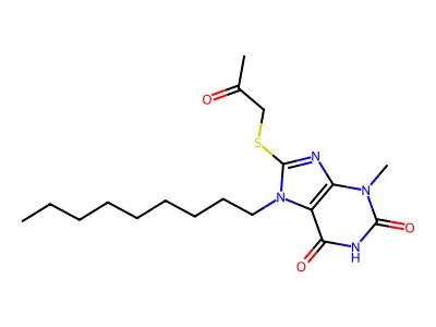 3-methyl-7-nonyl-8-[(2-oxopropyl)sulfanyl]-3,7-dihydro-1H-purine-2,6-dione structure
